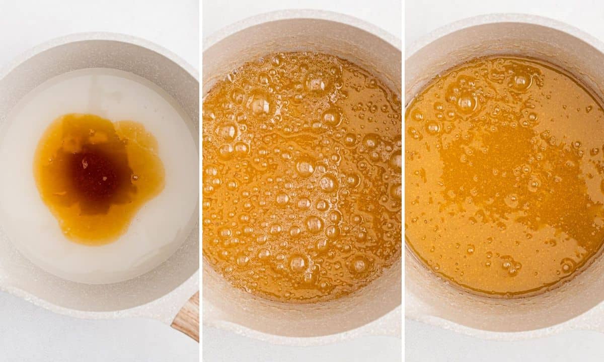 3 imágenes que muestran cómo hacer caramelo