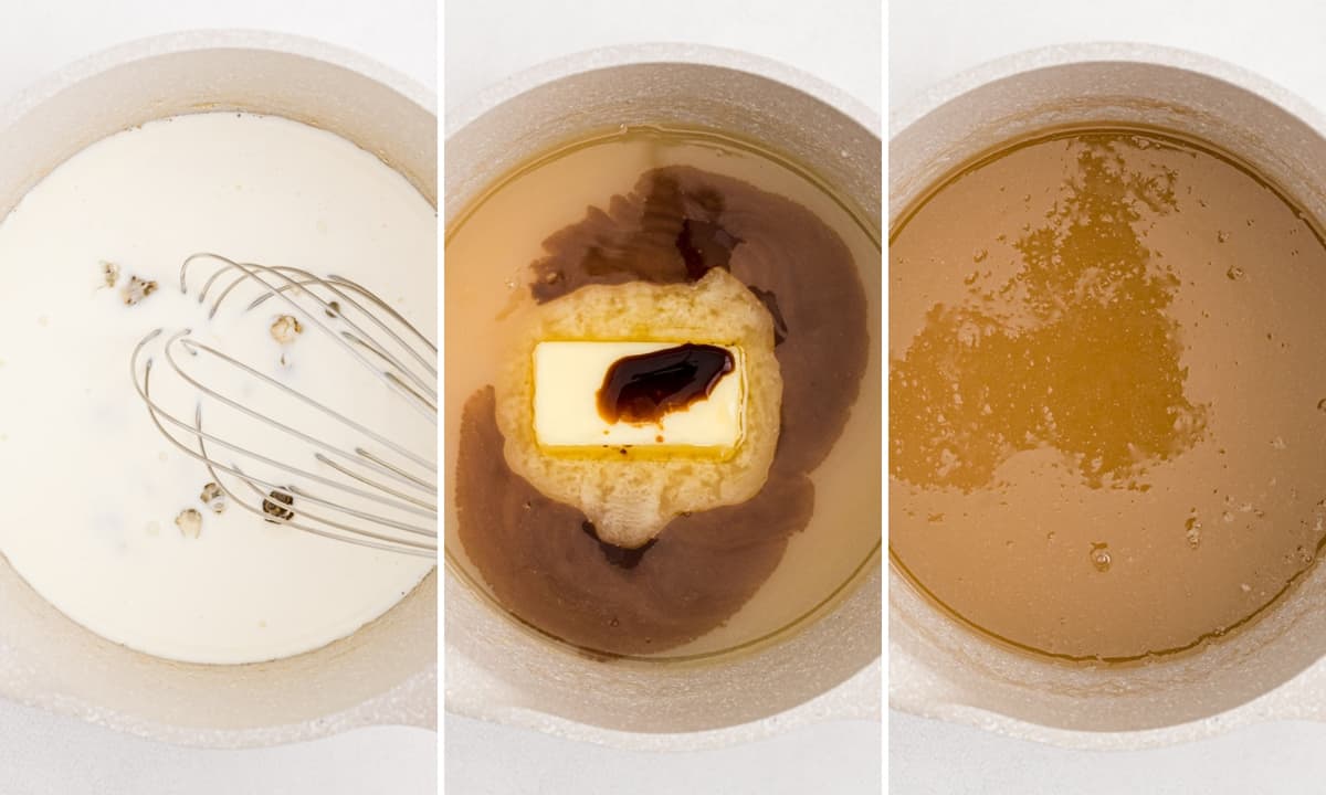 3 imágenes que muestran cómo hacer caramelo