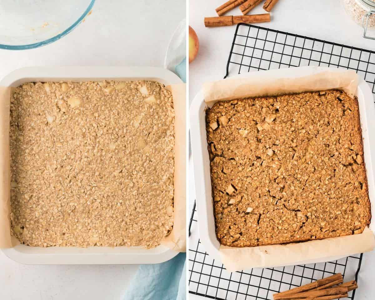 Avena antes y después de ser horneada.