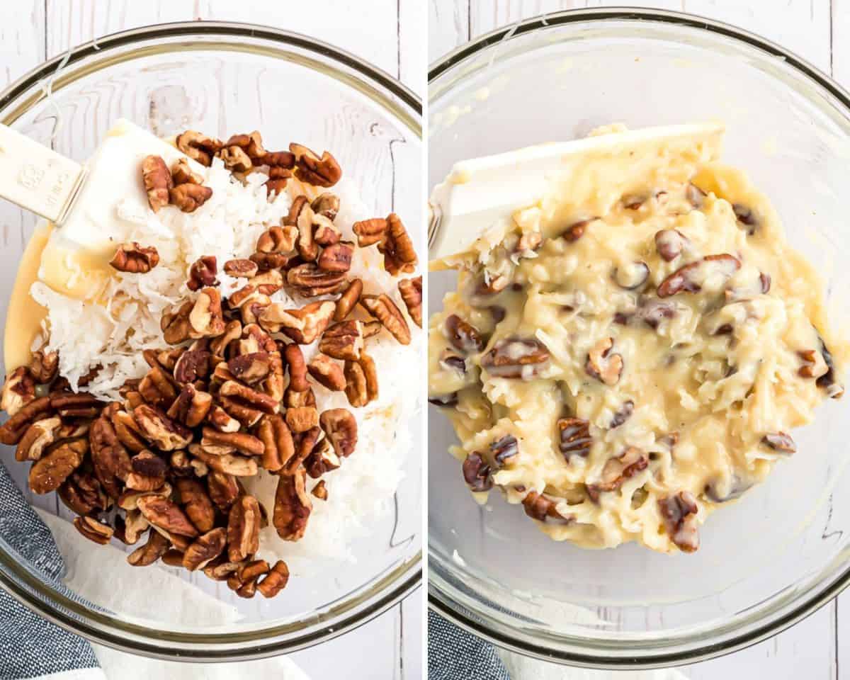 Topping antes y después de ser mezclado.