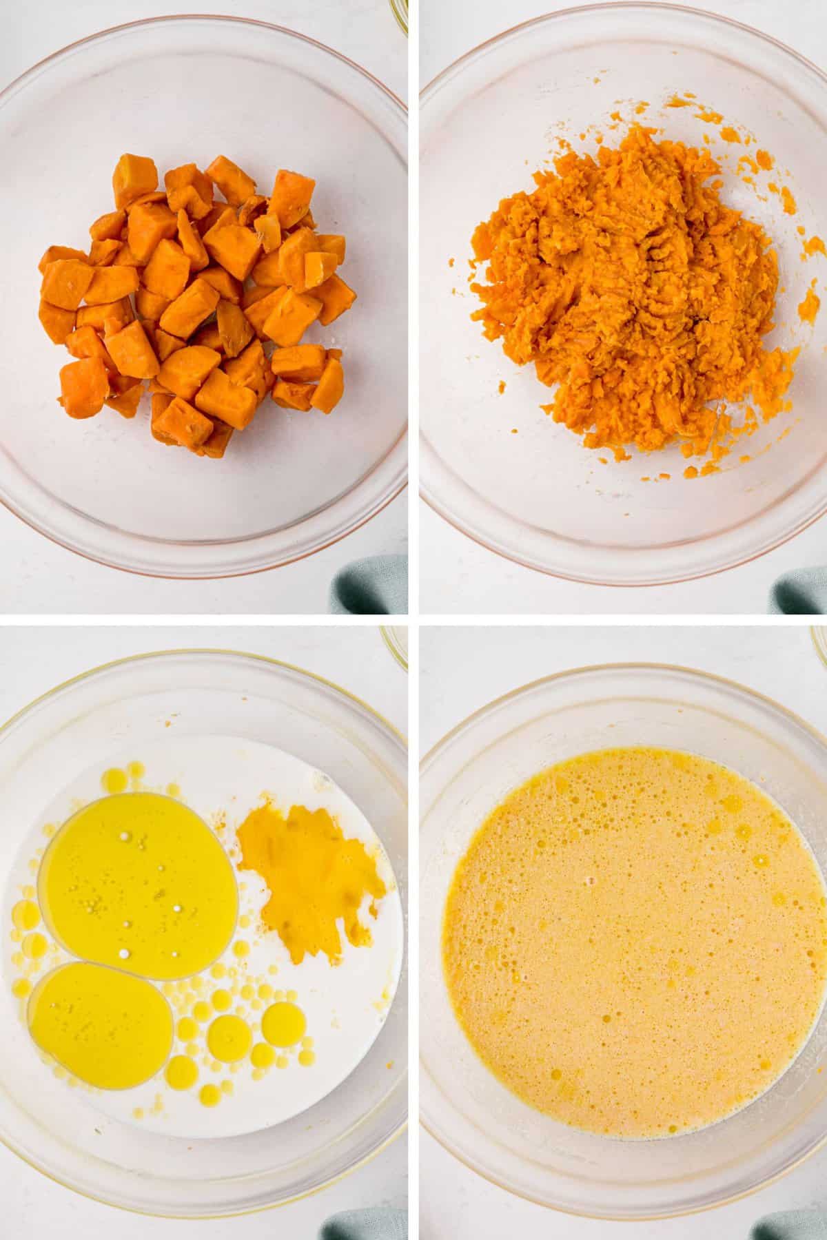 Ingredientes húmedos de los panqueques de batata.