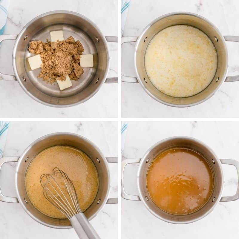 4 imágenes del proceso de hacer salsa de ron.