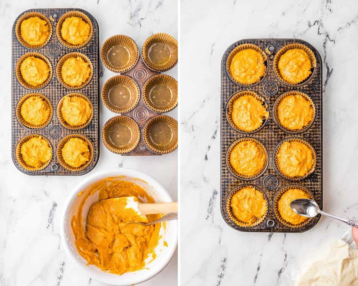 Masa de panqueque en moldes.