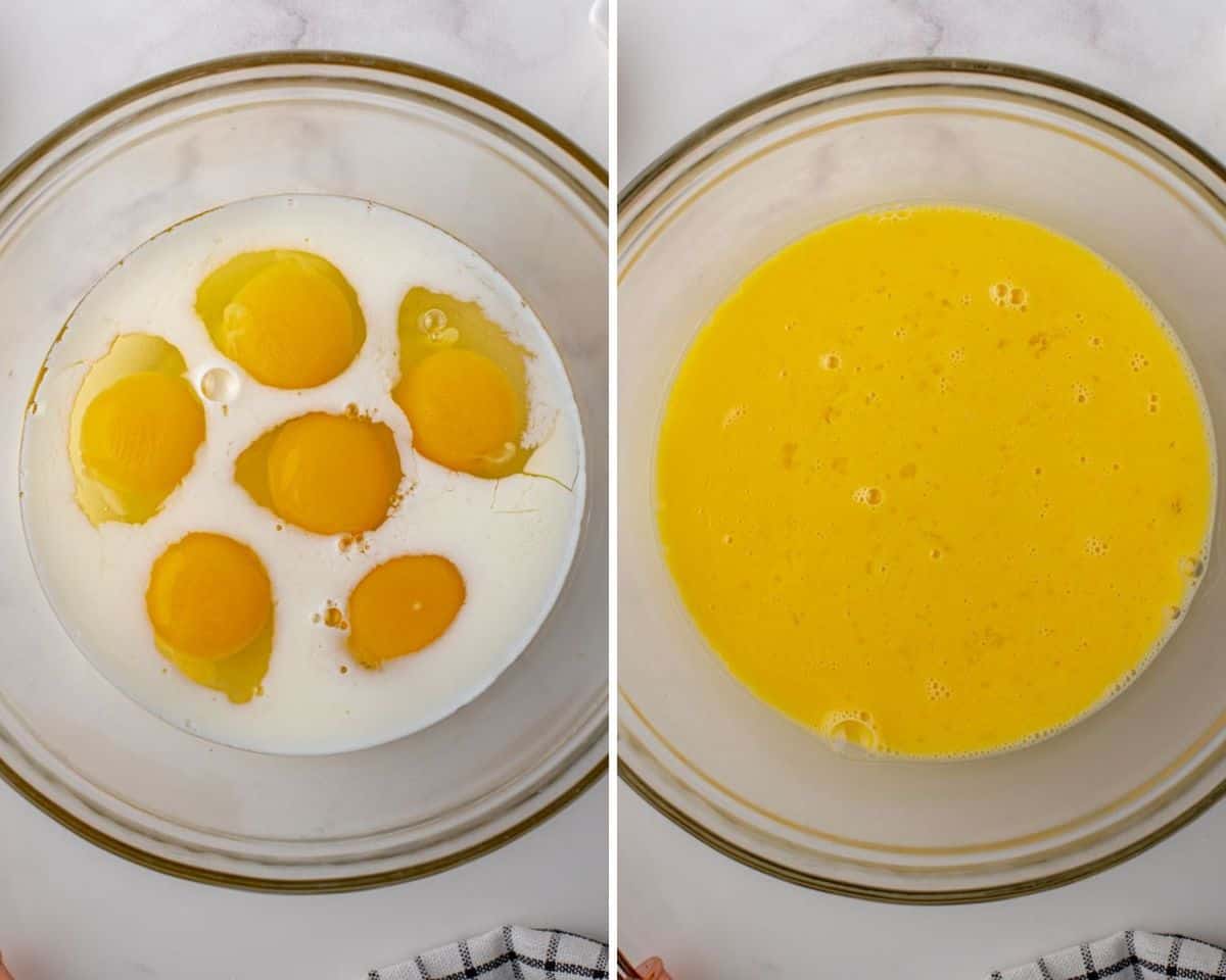 Huevos antes y después de ser revueltos.